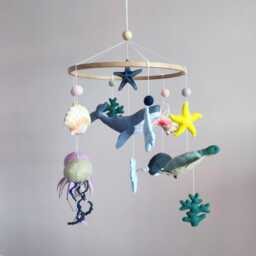 Whale Baby Mobile, Sea Life Nursery Decor, Nautical Crib Godparents Gift - thumbnail 4