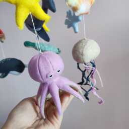 Whale Baby Mobile, Sea Life Nursery Decor, Nautical Crib Godparents Gift - thumbnail 2