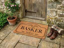 Arch Top Plaque Border Design - Custom Family Name Coir Mat - Personalised Welcome Doormat Wedding Gift