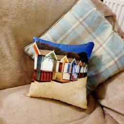 Beach Hut Cushion - Scene Cushions Huts Home Gifts Decor Sofa Accessories Living Room Summerhouse - thumbnail 2