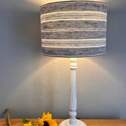 Linen Lampshade Or Ceiling Charcoal Grey & Antique White Stripes - thumbnail 2
