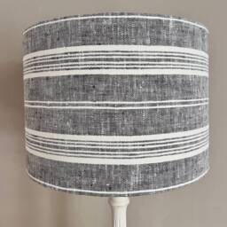 Linen Lampshade Or Ceiling Charcoal Grey & Antique White Stripes - thumbnail 3