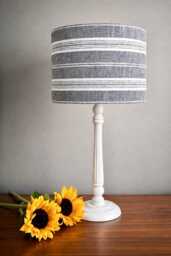 Linen Lampshade Or Ceiling Charcoal Grey & Antique White Stripes