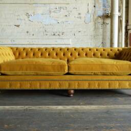 Extra Large British Handmade 4 Seater Mustard Velvet Chesterfield Sofa - Deep Seat - thumbnail 2