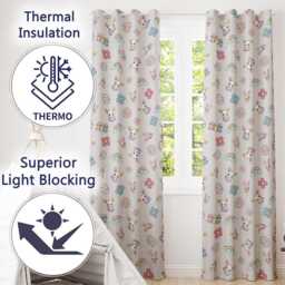 Cute Rainbow Bunny Flower Egg Pastel Kawaii Cream Background Seamless Pattern Readymade Eyelet Ring Top Thermal 100% Blackout Curtains - thumbnail 3