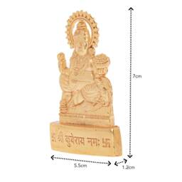 Kubera Statue Murti Car Golden Metal Small Kuvera Kuber Kuberan Sitting Idol Hindu Goddess Home Office Mandir Temple Decor Diwali Handmade - thumbnail 3