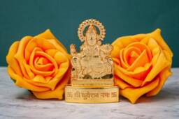 Kubera Statue Murti Car Golden Metal Small Kuvera Kuber Kuberan Sitting Idol Hindu Goddess Home Office Mandir Temple Decor Diwali Handmade - thumbnail 1