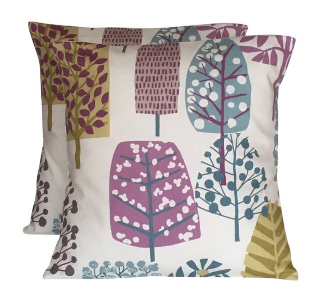 2 X Clarke & Trad Scandinavian Trees Heather Teal Cushion Covers 16 - image 1