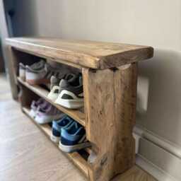 Rustic Shoe Rack Bench Reclaimed Wooden Entryway Mudroom Made To Order Bespoke Furniture - thumbnail 2