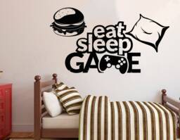Gamer Wall Decal Eat Sleep Game Controller, Gaming Room Decor 3076 - thumbnail 1