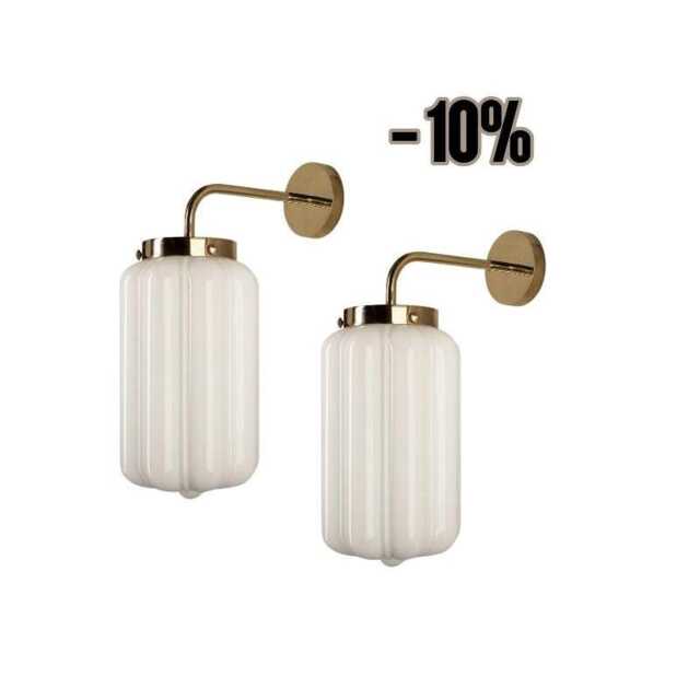 Set Of 2 Wall Lamps in Art Deco Style, Milk Glass Lamp With Brass - image 1