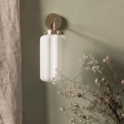 Set Of 2 Wall Lamps in Art Deco Style, Milk Glass Lamp With Brass - thumbnail 2