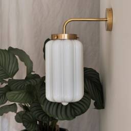 Set Of 2 Wall Lamps in Art Deco Style, Milk Glass Lamp With Brass - thumbnail 3