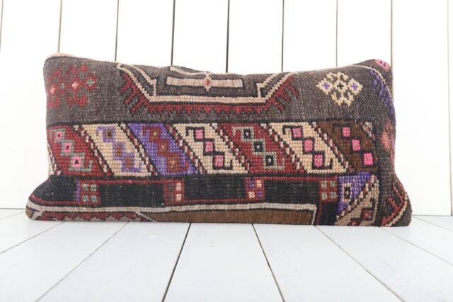 Kilim Lumbar Pillow Cover Turkish Anatolian Throw - 12x24 Inch - image 1