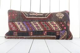 Kilim Lumbar Pillow Cover Turkish Anatolian Throw - 12x24 Inch - thumbnail 1