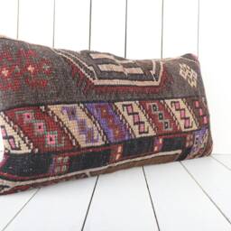 Kilim Lumbar Pillow Cover Turkish Anatolian Throw - 12x24 Inch - thumbnail 2
