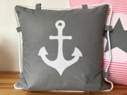Maritime Cushion Cover, Decorative Cushion, Country Style Cover Anchor + Cord Gray/White 50x50cm - thumbnail 1