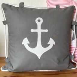 Maritime Cushion Cover, Decorative Cushion, Country Style Cover Anchor + Cord Gray/White 50x50cm - thumbnail 2