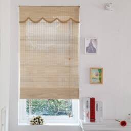 Scalloped Bamboo Shades With Valance - Custom Woven Wood Roman Shade Designer Blinds For Kitchen & Bathroom - thumbnail 2