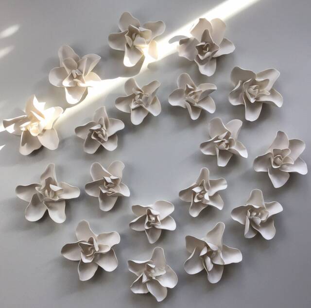 Hand Sculpted Porcelain Flower Wall Decor - 18 Piece Ceramic Art - image 1