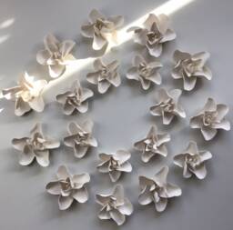 Hand Sculpted Porcelain Flower Wall Decor - 18 Piece Ceramic Art - thumbnail 1