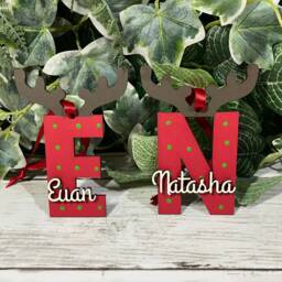 Personalised Hand-Painted Wooden Christmas Reindeer Letter Bauble Decoration/Gift Tag - thumbnail 3