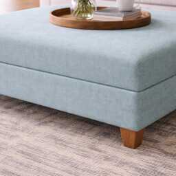 Extra Large Flat Top Footstool in 100% Duck Egg Blue Linen With Oak Legs - thumbnail 2