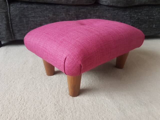 Pink Orchid Footstool Handmade Buttoned Ottoman, Wooden Legs, S - image 1