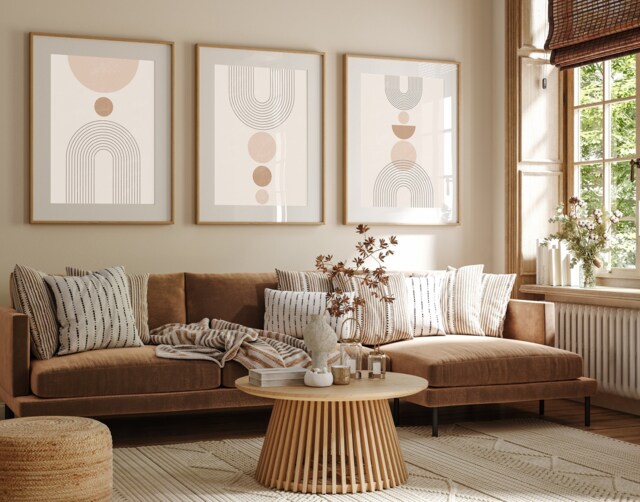 Set Of 3, Geometric Abstract Art, Neutral Beige, Living Room Wall Art Poster Prints Home Decor, A5, A4, A3 A3+ A2 Sizes, Fast Delivery - image 1