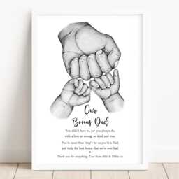 Personalised Family Step Dad's Team Print Hands Up To 4 Children Only Unframed Bonus Dad - thumbnail 3