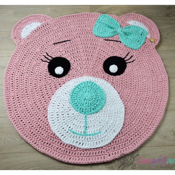 Crochet Bear Rug Pink Cotton Nursery Decor, Baby Play Mat - image 1