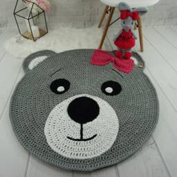 Crochet Bear Rug Pink Cotton Nursery Decor, Baby Play Mat - thumbnail 2