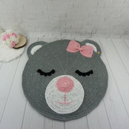 Crochet Bear Rug Pink Cotton Nursery Decor, Baby Play Mat - thumbnail 3