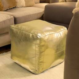 Handmade Moroccan Faux Leather Pouf Gold Square Ottoman - Unstuffed - thumbnail 2