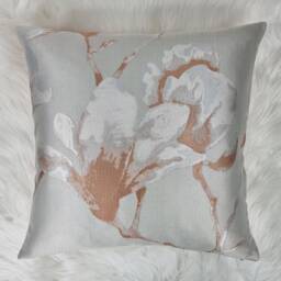 Rose Gold Floral Cushion Cover - Grey & Metallic Blush Flower Pillow Luxury Jacquard Sofa Modern Elegant Home Decor - thumbnail 1