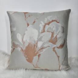 Rose Gold Floral Cushion Cover - Grey & Metallic Blush Flower Pillow Luxury Jacquard Sofa Modern Elegant Home Decor - thumbnail 3