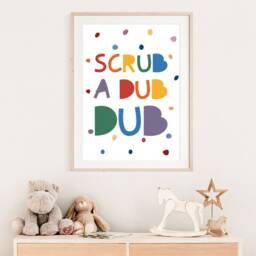 Scrub A Dub Bathroom Print, Kids Prints, Rainbow Decor, Nursery Signs, Wall Art - thumbnail 3