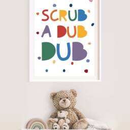Scrub A Dub Bathroom Print, Kids Prints, Rainbow Decor, Nursery Signs, Wall Art - thumbnail 2