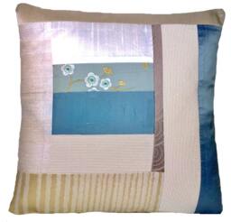 Contemporary Blue & Beige Patchwork Decorative Pillow Throw Case Modern Unique Trendy Design Cushion Cover Home Designers Fabrics