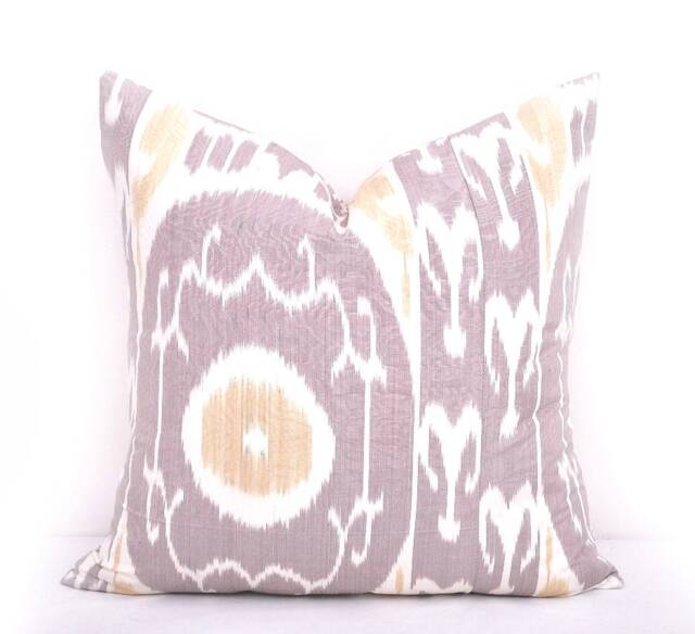 Plum Ikat Pillow Cover, Handmade Silk Cotton Cushion - 20x20 - image 1