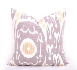 Plum Ikat Pillow Cover, Handmade Silk Cotton Cushion - 20x20 - thumbnail 1
