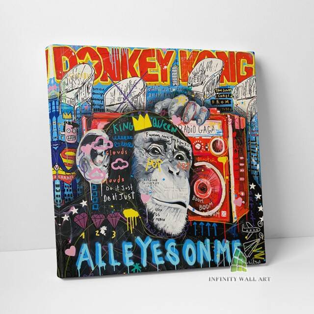 Graffiti Monkey Music Canvas Art Wall Print Picture Banksy Style Framed Home Decor -D617 - image 1
