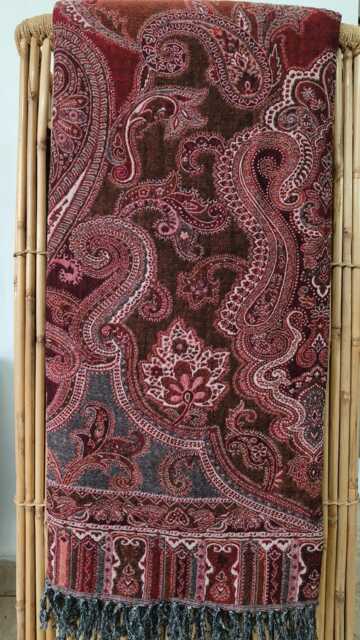 Luxury Boiled Pure Merino Wool Reversible Sofa Or Bed Throws For Ultimate Comfort & Style - Classic Bold Paisley Maroon Red & Grey - image 1
