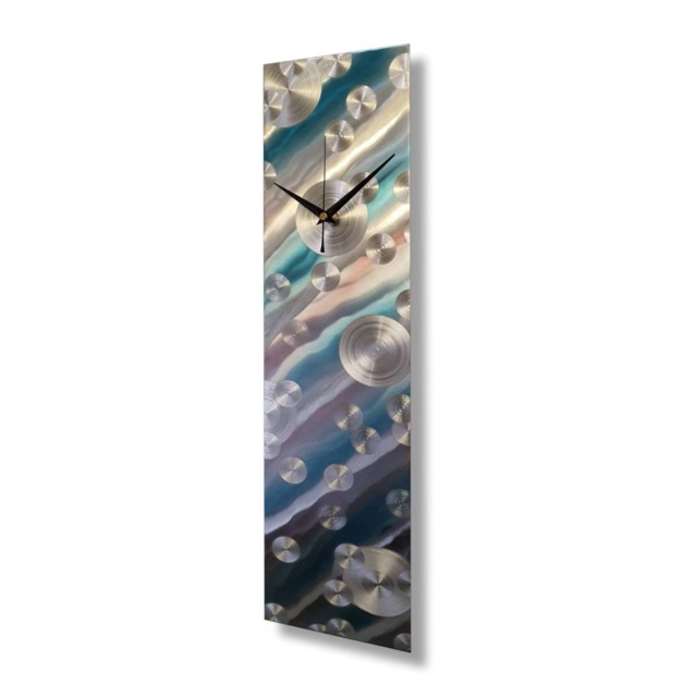 Unique Wall Clock - Silver, Teal & Coral Geometric Art, Abstract Sculpture For Modern Home Decor - image 1