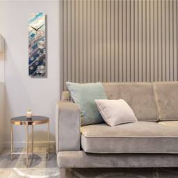 Unique Wall Clock - Silver, Teal & Coral Geometric Art, Abstract Sculpture For Modern Home Decor - thumbnail 2