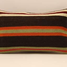 Vintage Turkish Kilim Pillow Cover, Wool Lumbar Cushion - 12x20 In - thumbnail 2