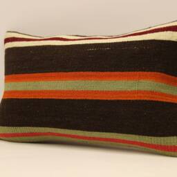 Vintage Turkish Kilim Pillow Cover, Wool Lumbar Cushion - 12x20 In - thumbnail 3