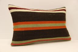 Vintage Turkish Kilim Pillow Cover, Wool Lumbar Cushion - 12x20 In - thumbnail 1