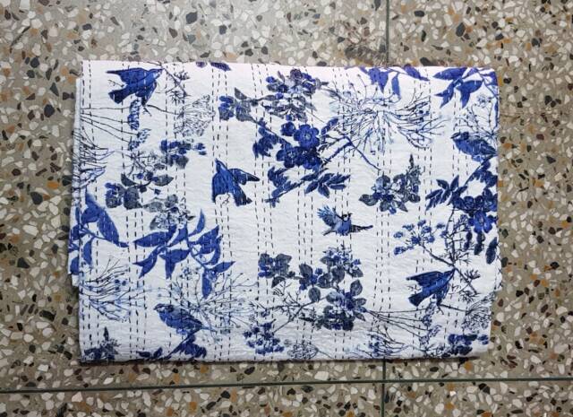 Gift Special Beautiful Decorative New Bird Print Kantha Quilt, Kantha Bedspread, Bedcover, Coverlet Blanket Gudri Throw Size-Multi - image 1