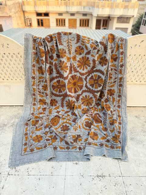 Handmade Cotton Suzani Quilt - Folk Embroidery Boho Throw - image 1
